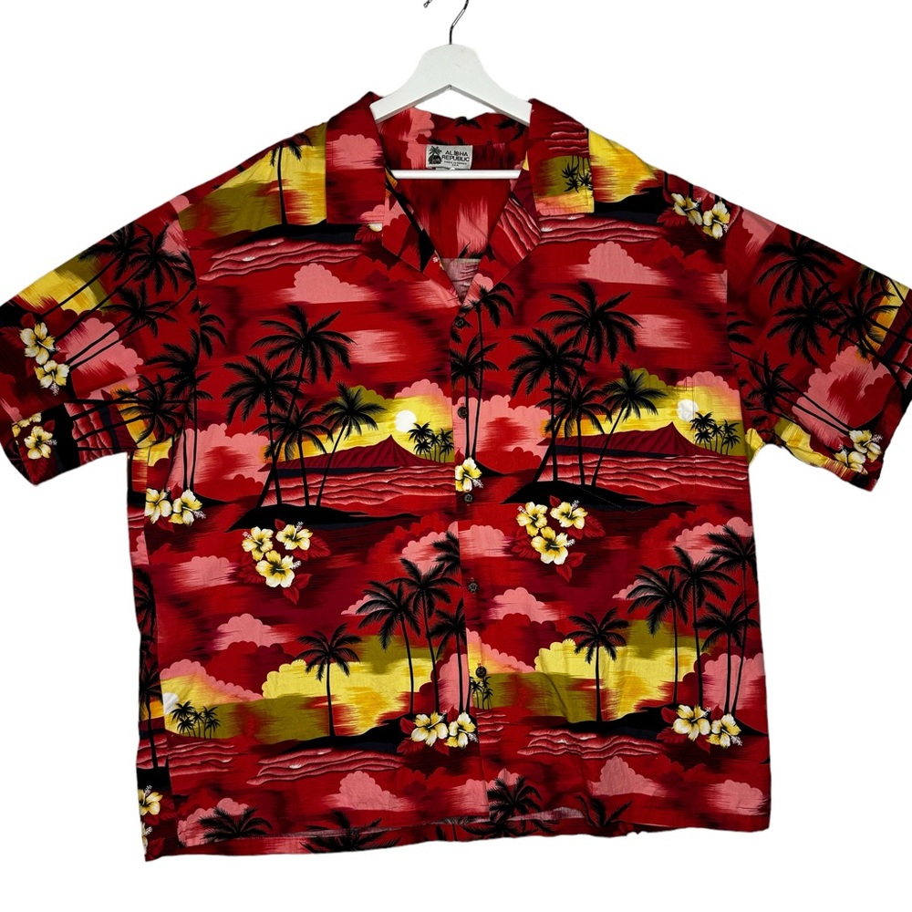 Aloha Republic Hawaiian Shirt size 3X palm trees tropical Hibiscus flower USA